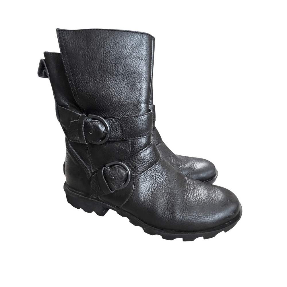 Sorel Phoenix Moto Waterproof‎ Boots Womens 9 Black Leather NL3009-010 Lug Sole